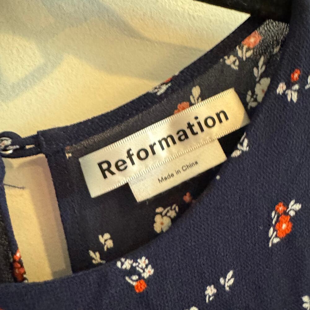 Reformation Luanne Floral Midi Dress Blue Button Zip Keyhole Long Sleeve Sz 2 - Picture 4 of 7